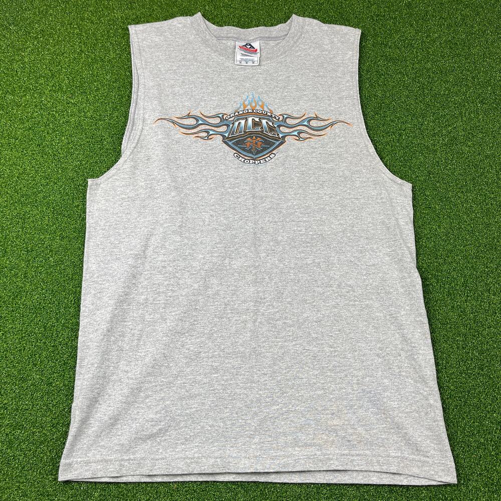 Vintage Y2K Orange County Choppers Gray Front Flame Graphic Tank Top Sz M